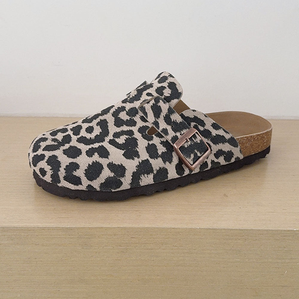 Women's 2026 new leisure cork slippers with half-drag leopard print.
