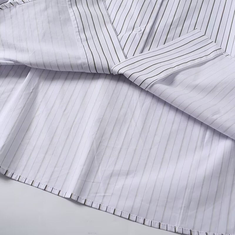 Women's new fashion loose long sleeved striped cotton shirt