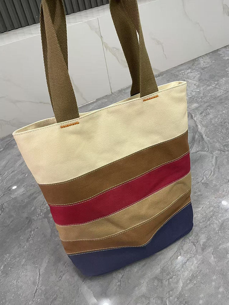 Women's Joker Embroidery Large-capacity Splicing Contrast One-shoulder Canvas Bag