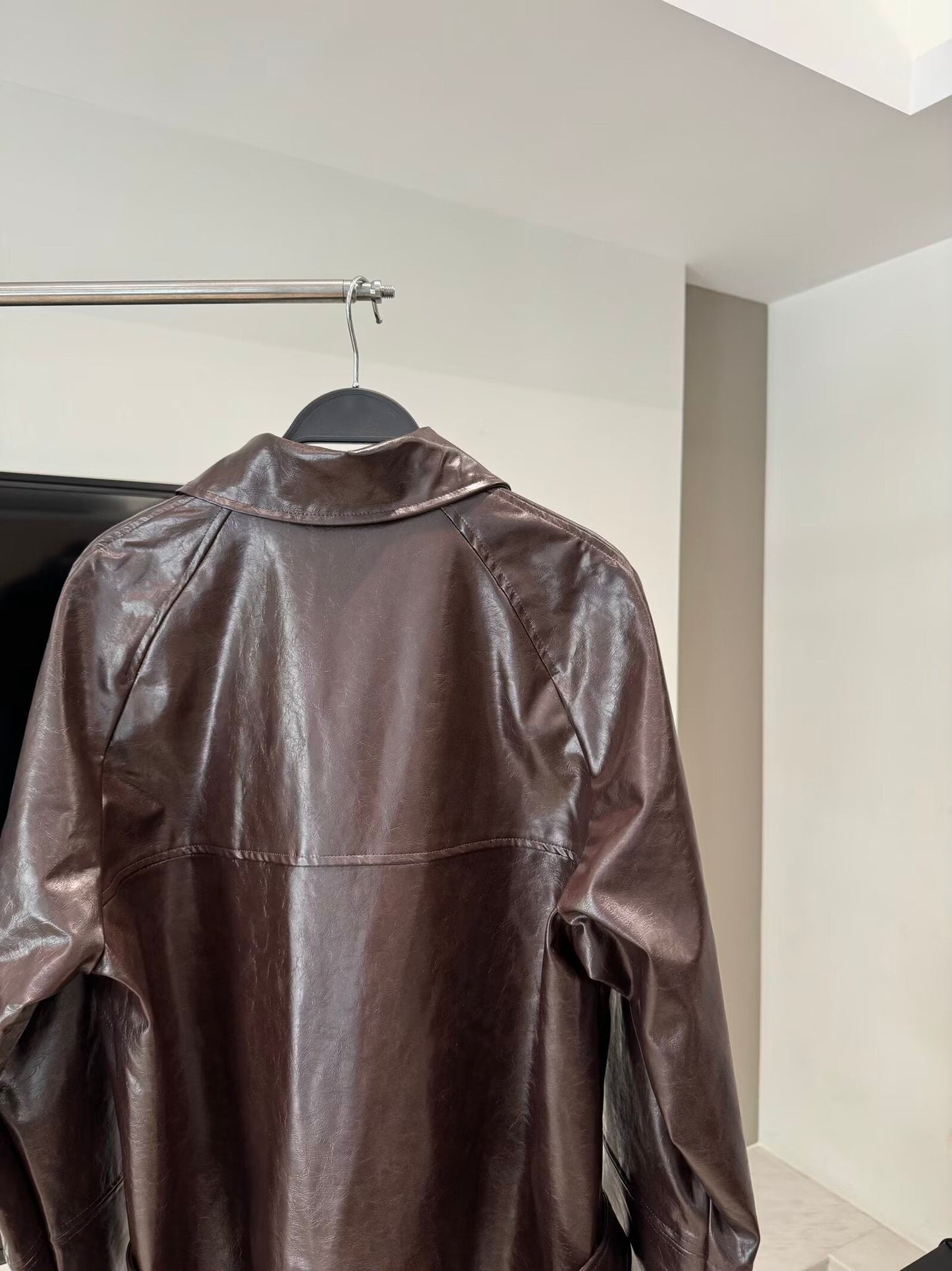 Women's new fashion with Belt short faux leather windbreaker Coat