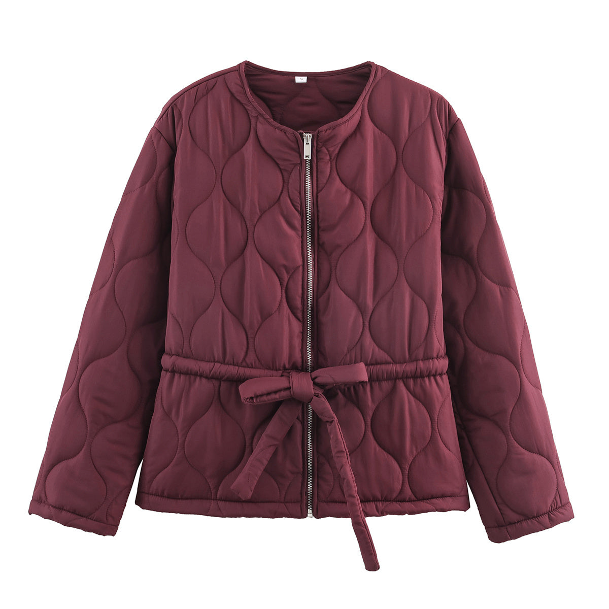 Women's with Belt round neck zipper cotton Coat