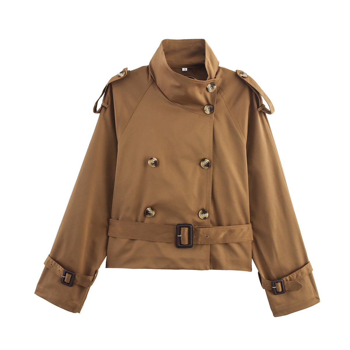 Women's New Fashion With Belt Short Double breasted Windbreaker Coat