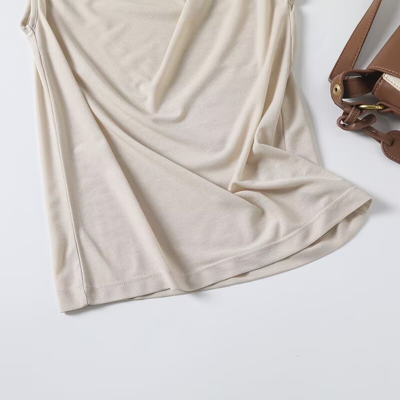 Women's New Fashion Solid Swing Collar Sleeveless T-shirt Top