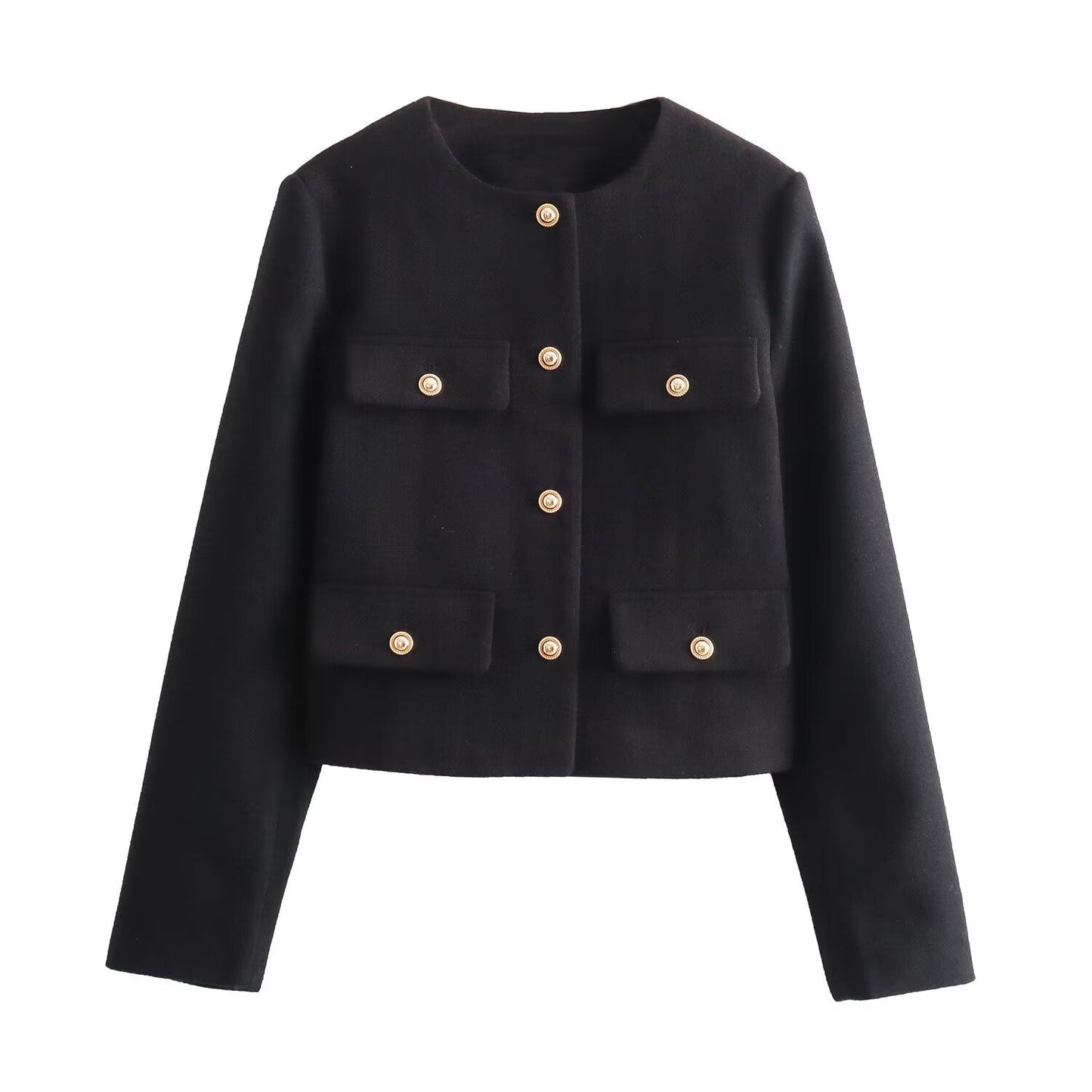 Women's new flip cover decoration short O Neck Blazer Coat
