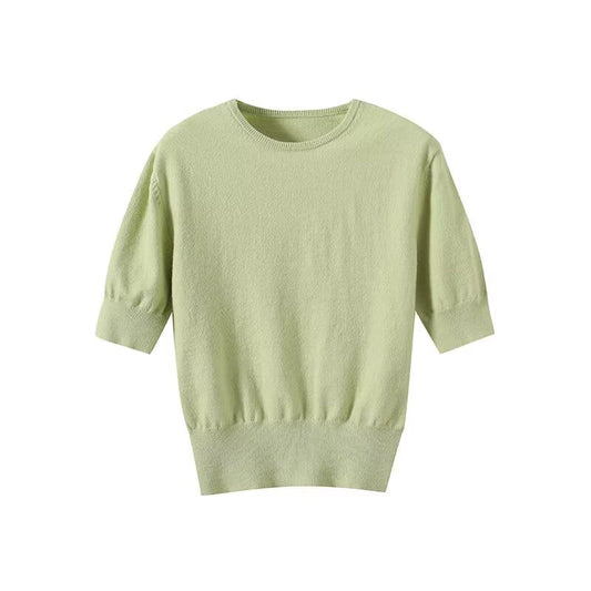 Women's Autumn Fashion Casual O-Neck Mid Sleeve Knitted Top