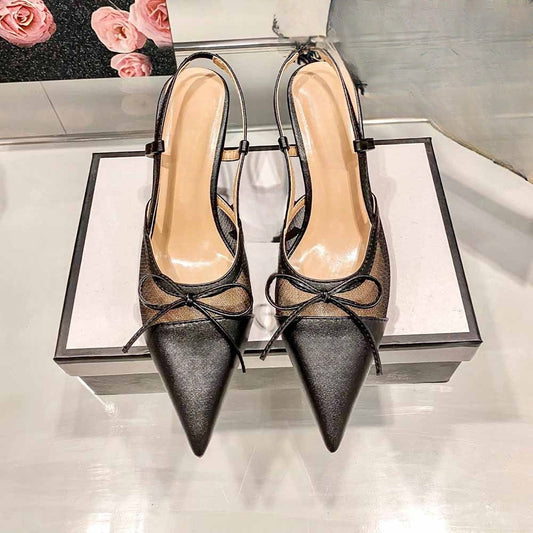 Women's New Fashion Joker Mesh Bow Pointed 6CM Stiletto Heels
