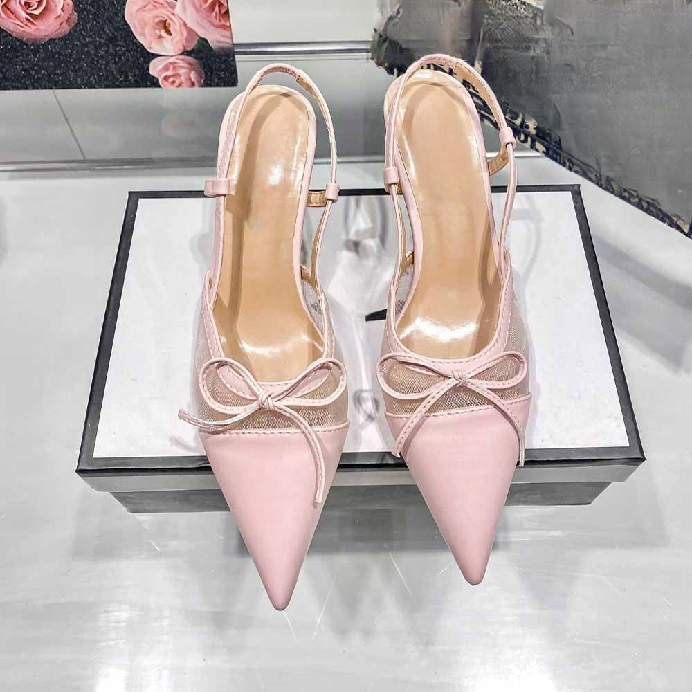 Women's New Fashion Joker Mesh Bow Pointed 6CM Stiletto Heels