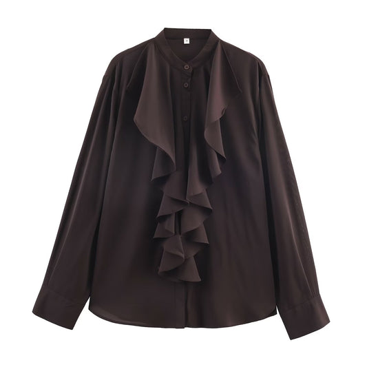 Women's loose draped ruffled long sleeved shirt