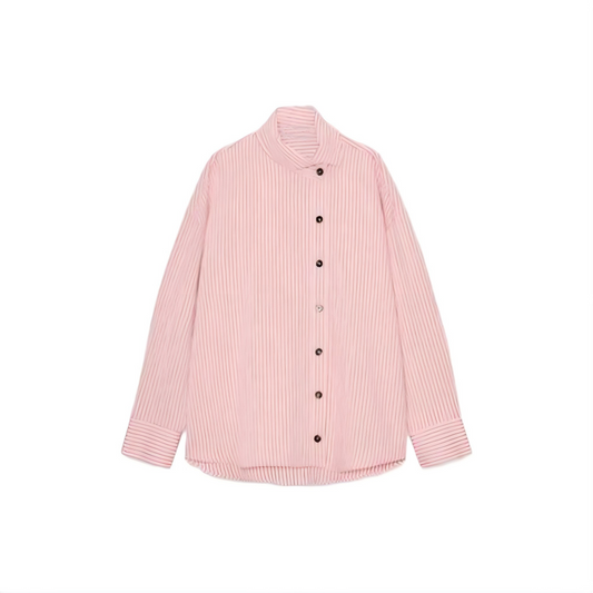 Women's loose striped high neck shirt