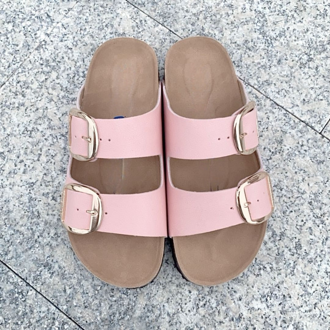 Women's New Fashion Joker Casual Double Buckle Design Thick Soled Slippers