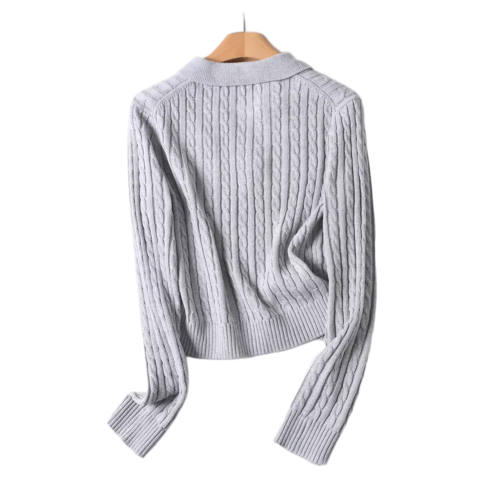 Women's 2025 new fashion striped polo collar knitted sweater