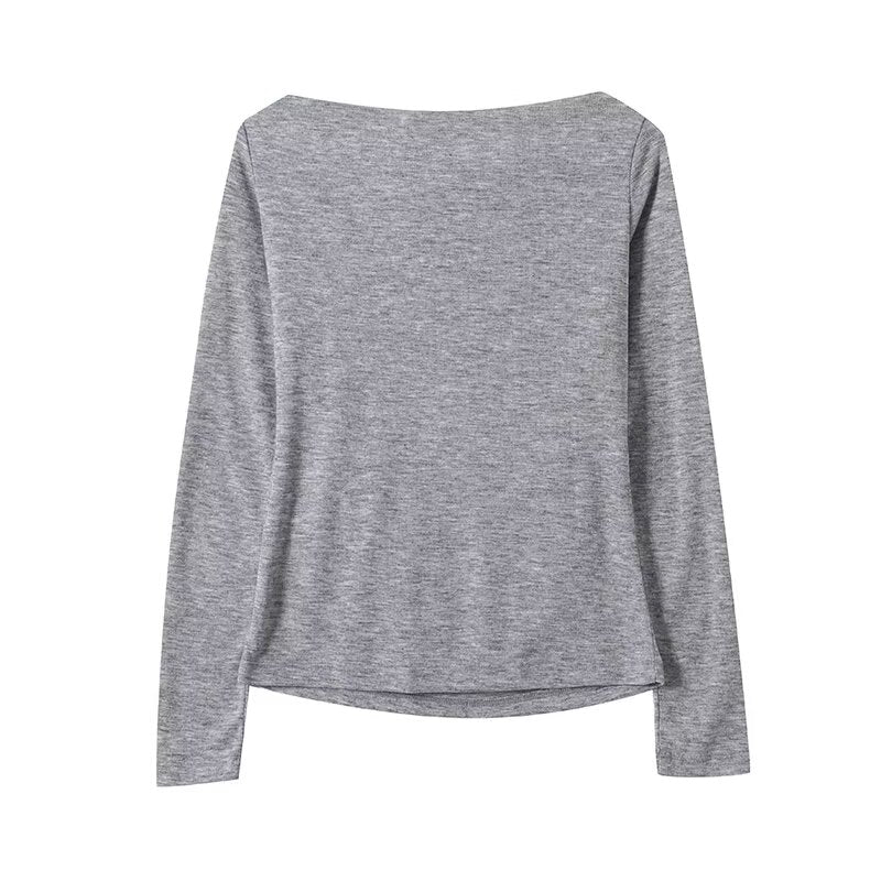 Women's new fashion long sleeved pleated knitted T-shirt top