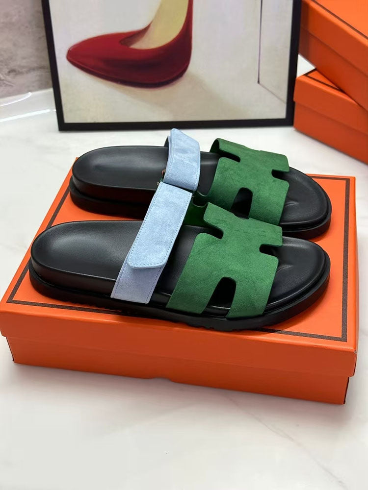 Women's new fashion Joker multicolor hook and loop design thick soled sandals