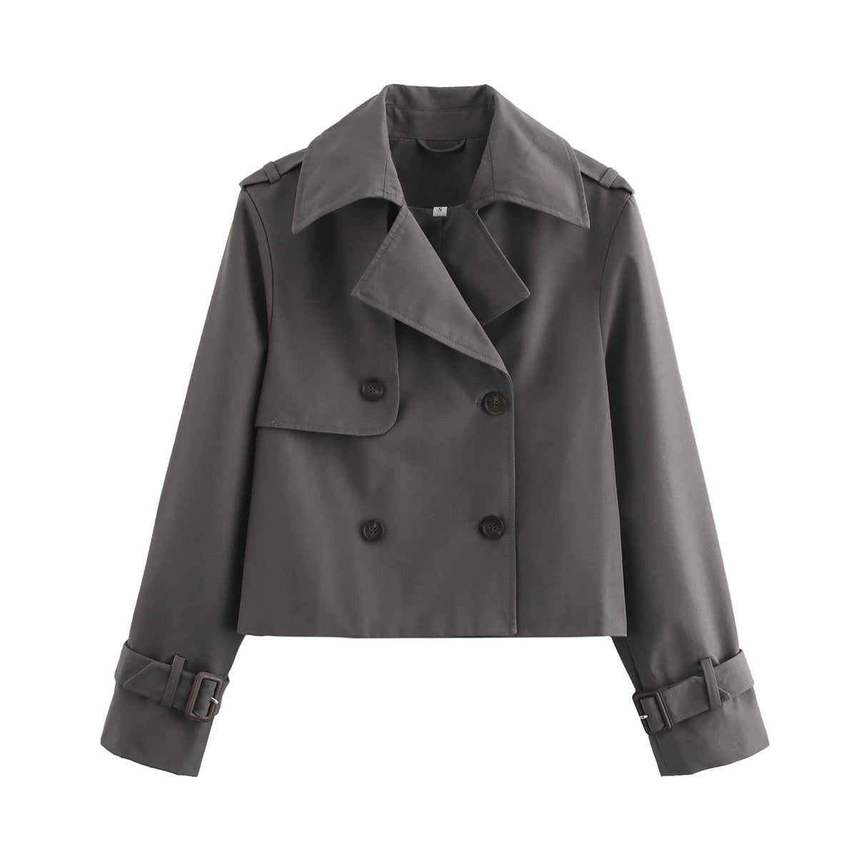 Women's New Fashion Short Double breasted Lapel Windbreaker Coat