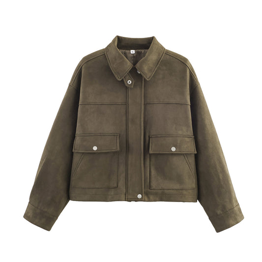 Women's new fashion casual suede texture lapel jacket Coat