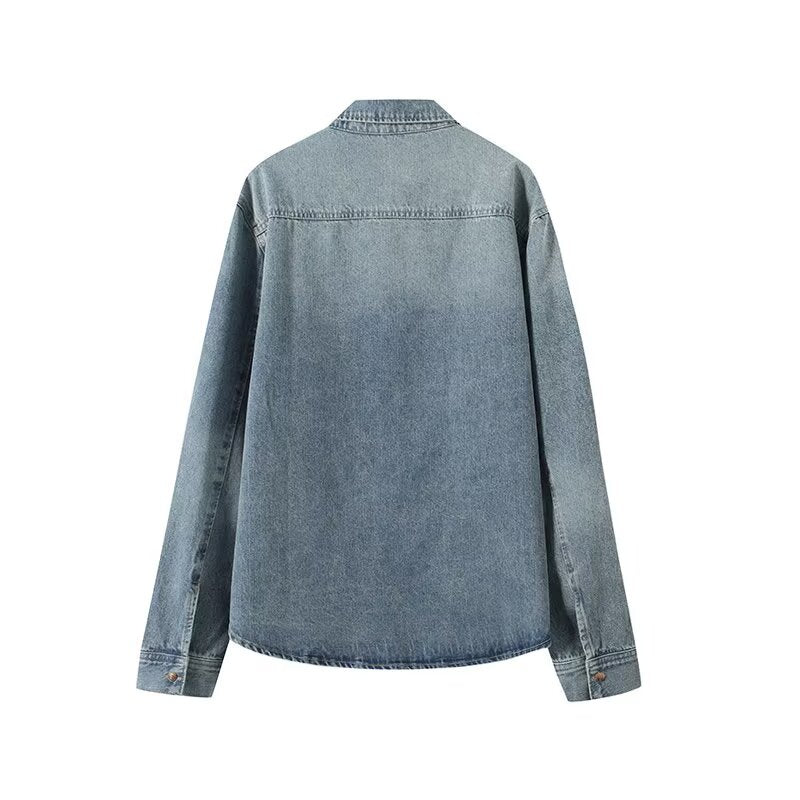 Women's new fashion casual long sleeved Button-up denim shirt