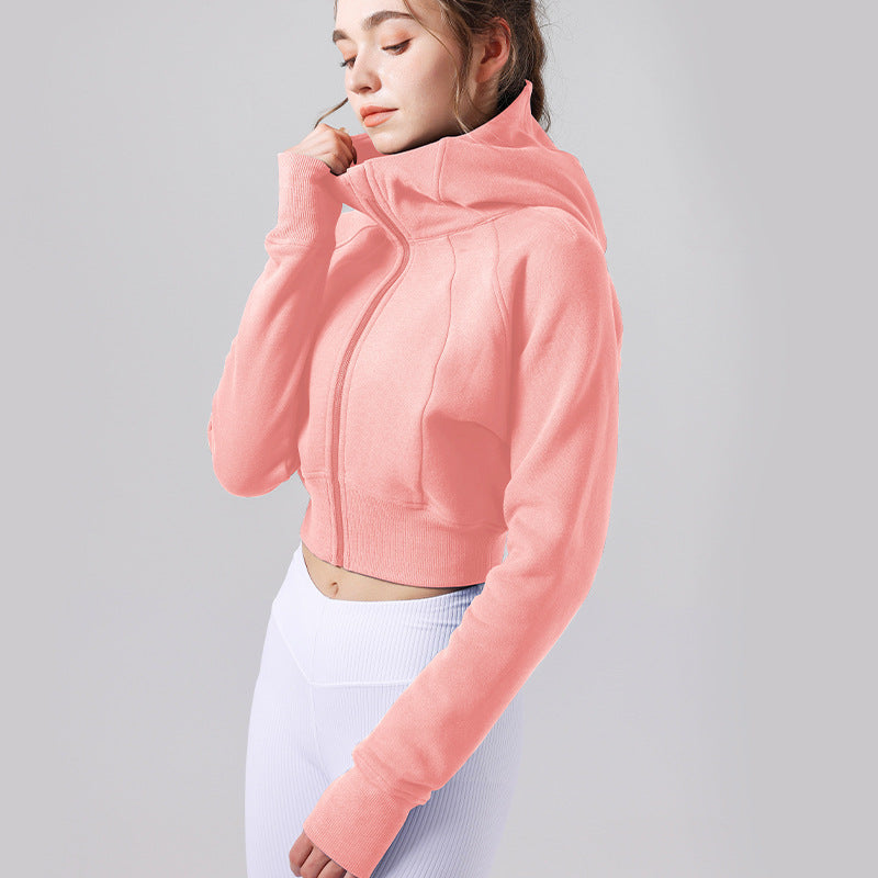 Women's new Joker hooded fitness jacket plus velvet warm loose coat