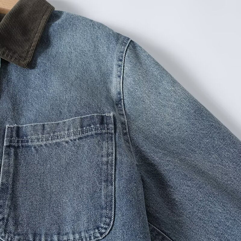 Women's multi-pocket design patchwork lapel denim Coat