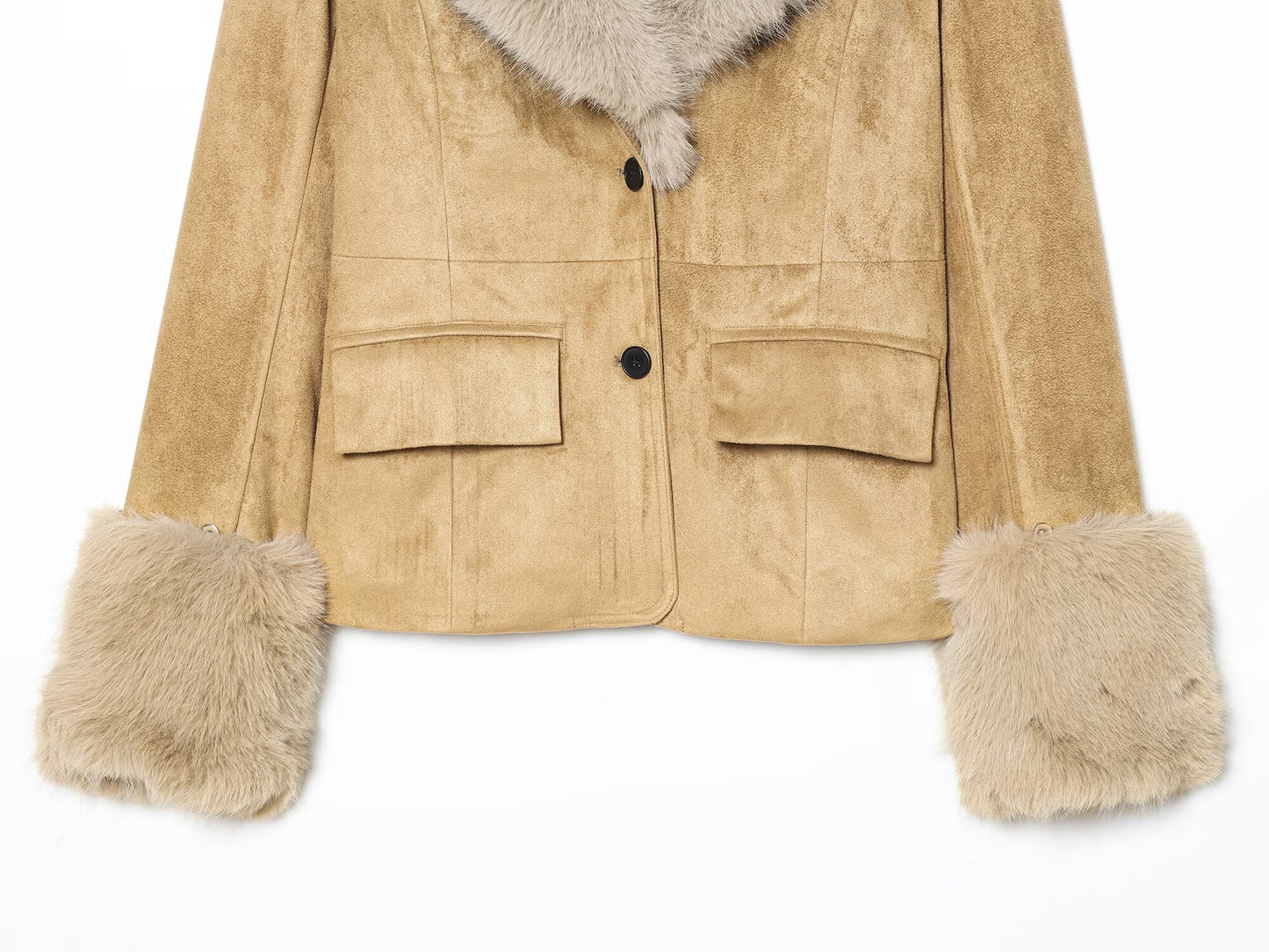 Women's suede faux fur effect slim Blazer Coat