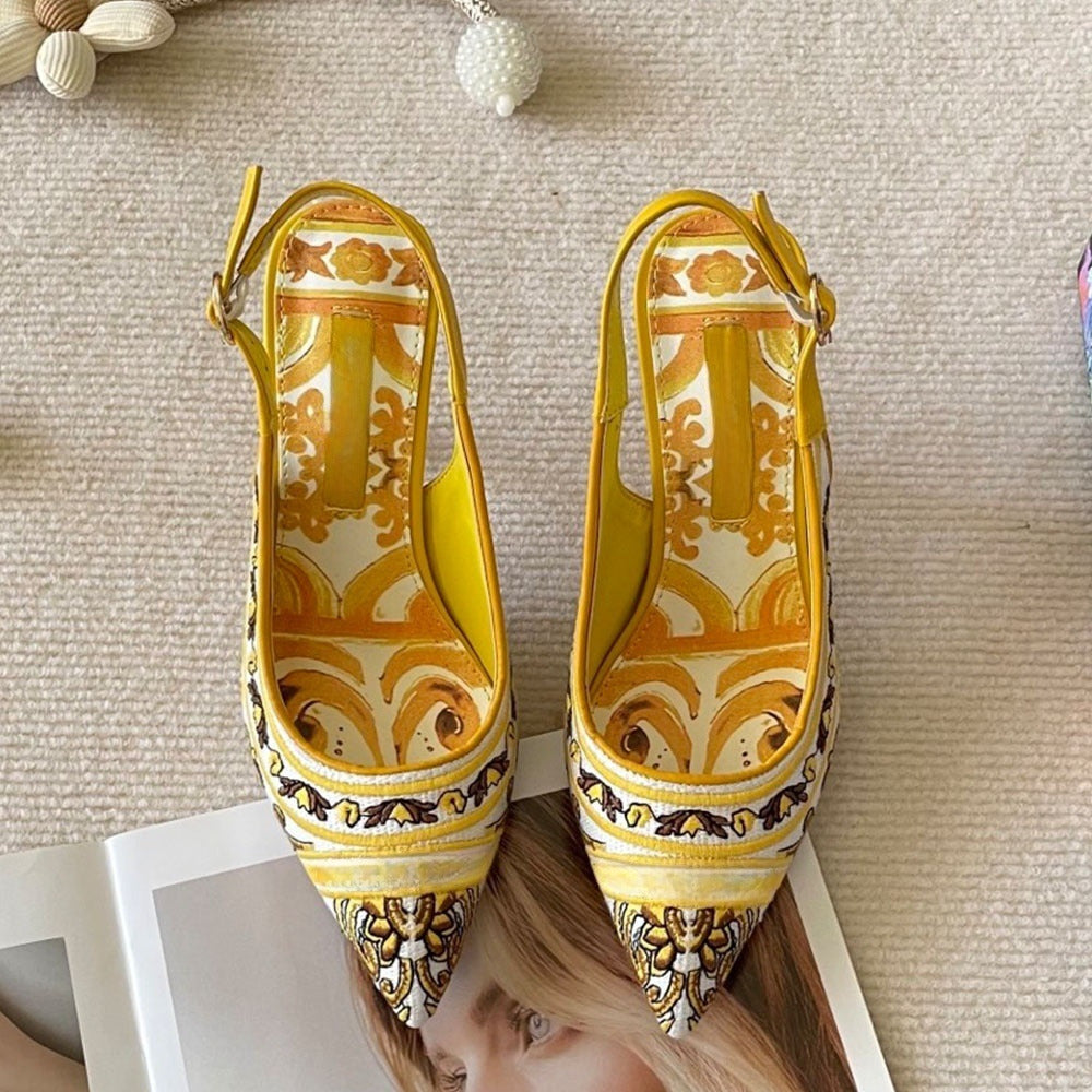 Women's new embroidered graffiti pointed high-heeled sandals