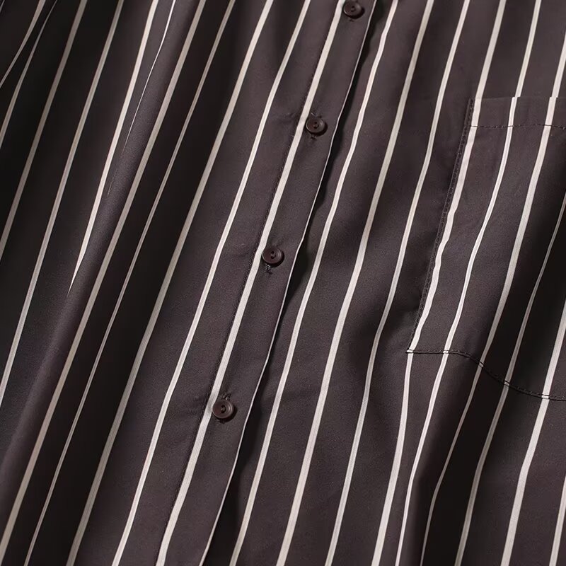 Women's new fashion loose single breasted vertical striped shirt