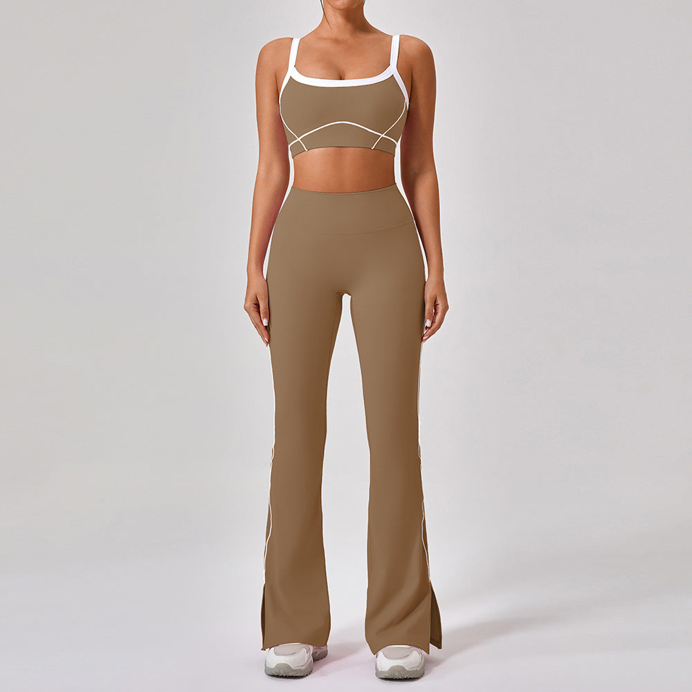 Women's new nude tight outdoor sports bra contrast suit