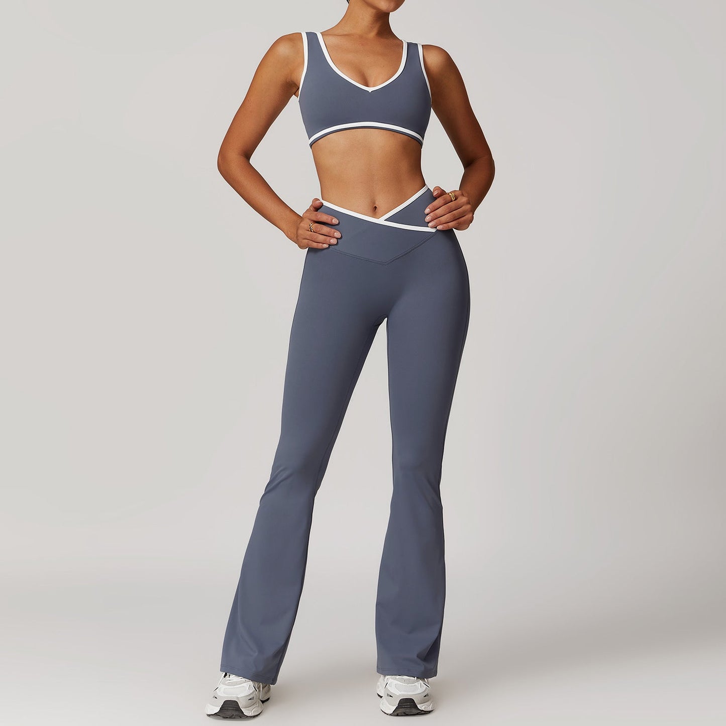 Women's New Cross-waist Sports Suit Female Contrast Backless Tight Nude Yoga Suit Running Fitness Yoga Suit