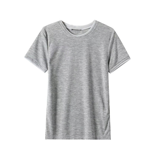 Women's New Fashion Basic Style Double Color Edge O Neck Short sleeved T-shirt