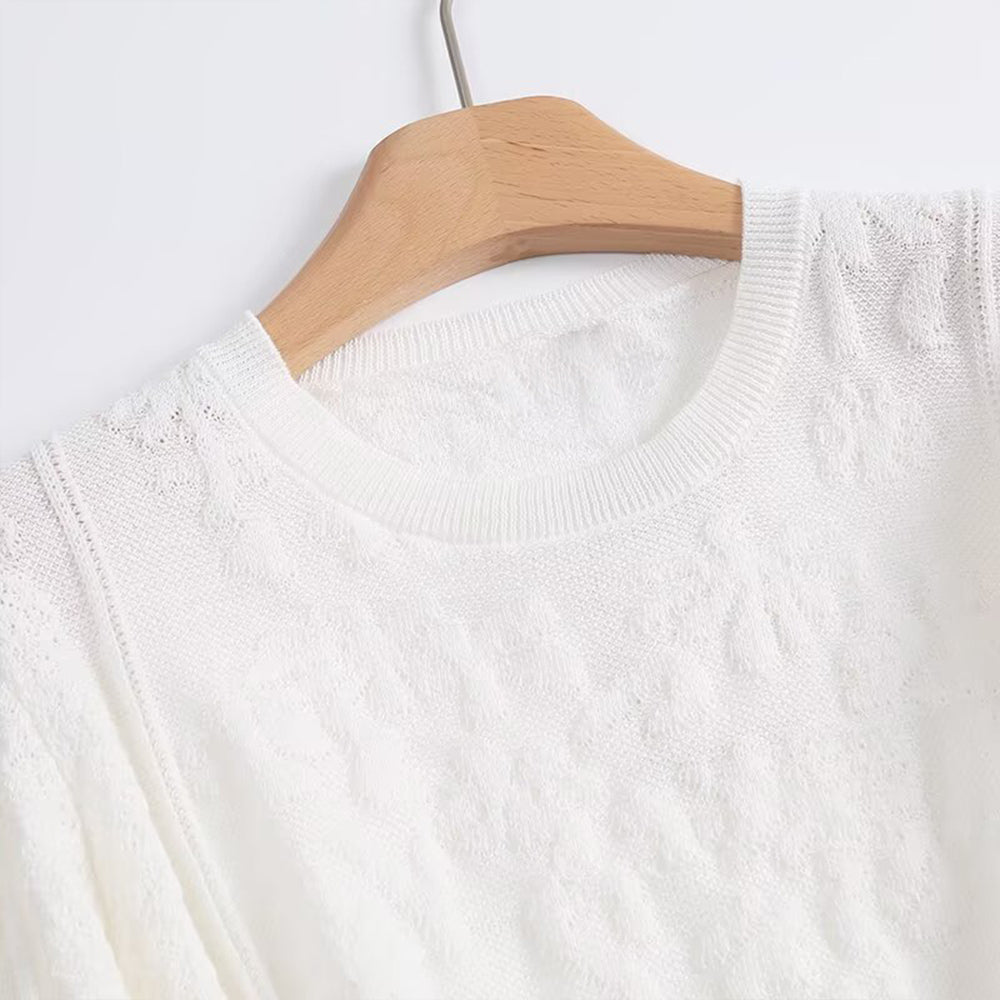 Women's new fashion hollow lace O-Neck long sleeved knitted top