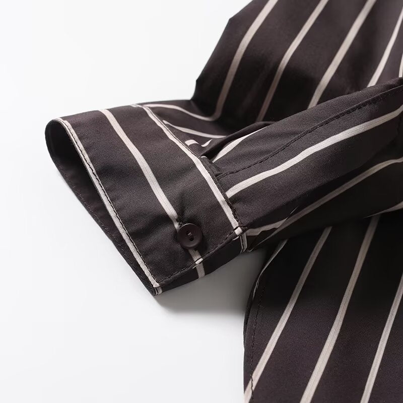 Women's new fashion loose single breasted vertical striped shirt