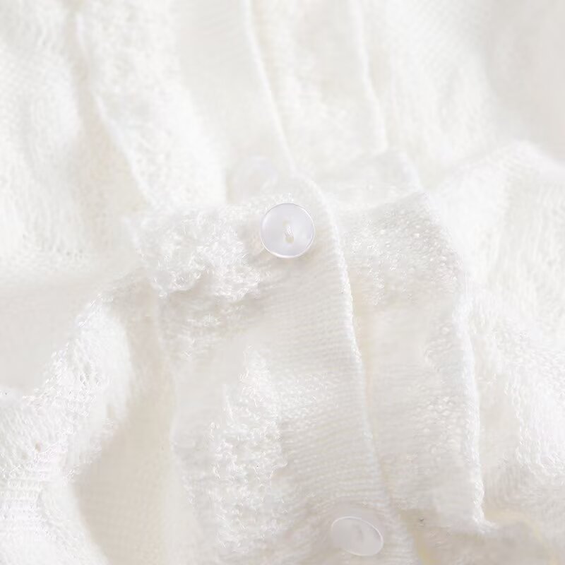 Women's new fashion lace round neck short sleeved knitted cardigan