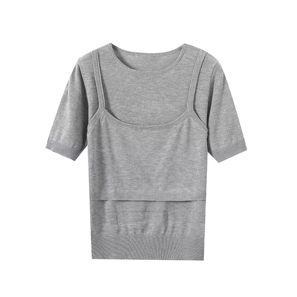 Women's new fashion casual short sleeved knitted T-shirt top