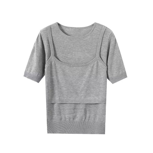 Women's new fashion casual short sleeved knitted T-shirt top
