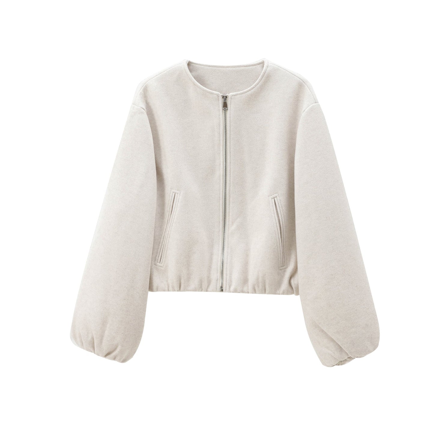 Women's soft textured O Neck zipper pilot jacket Coat