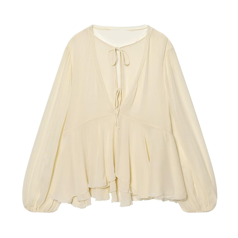 Women's layered decorative casual lace up shirt