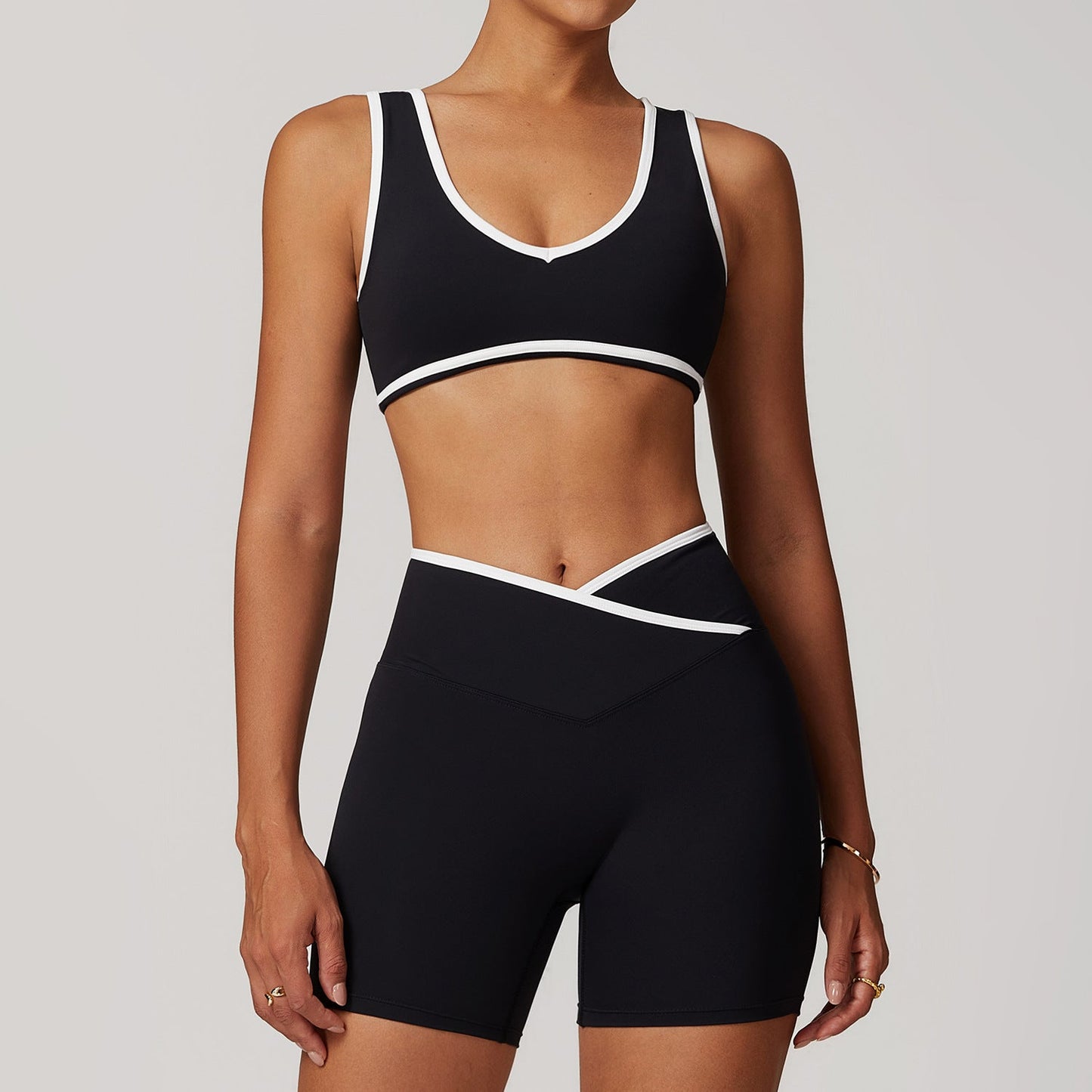 Women's New Cross-waist Sports Suit Female Contrast Backless Tight Nude Yoga Suit Running Fitness Yoga Suit