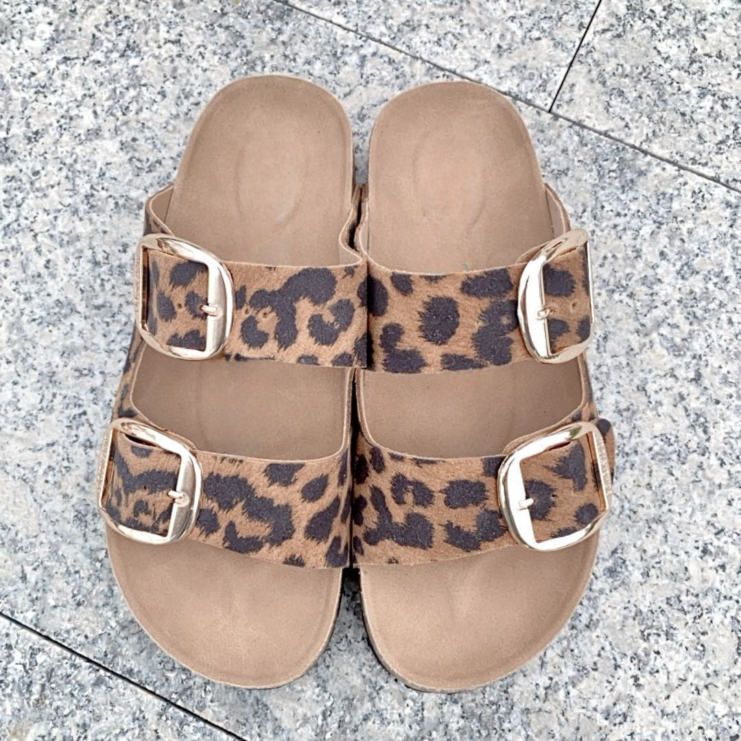 Women's New Fashion Joker Casual Double Buckle Design Thick Soled Slippers