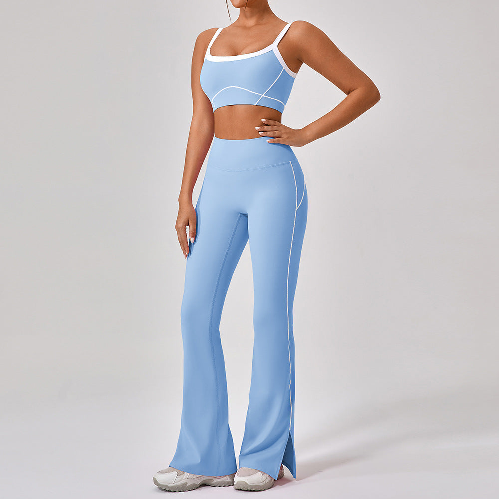 Women's new nude tight outdoor sports bra contrast suit