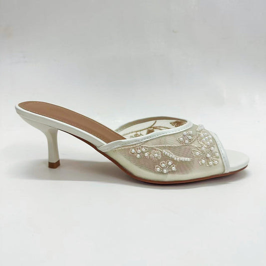 2026 new high-heeled sandals decorated with embroidered beads on the net
