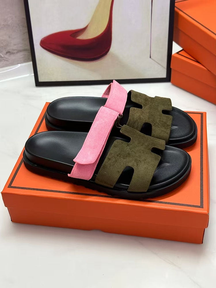 Women's new fashion Joker multicolor hook and loop design thick soled sandals