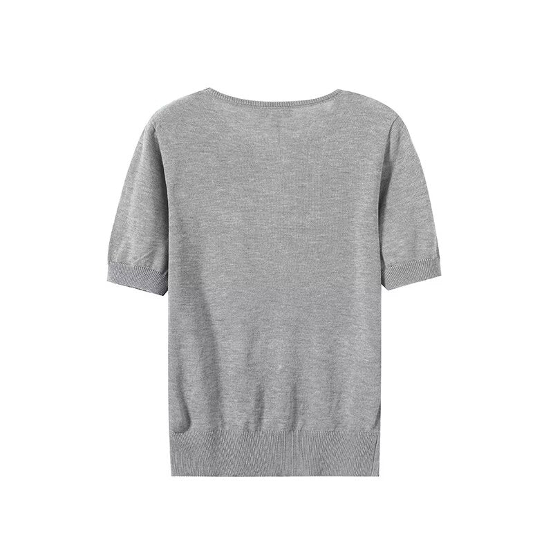 Women's new fashion casual short sleeved knitted T-shirt top