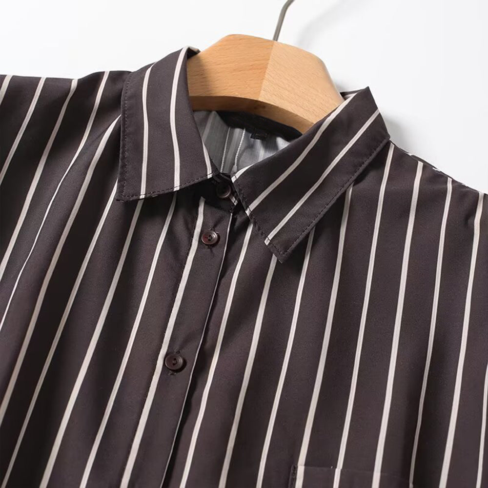 Women's new fashion loose single breasted vertical striped shirt