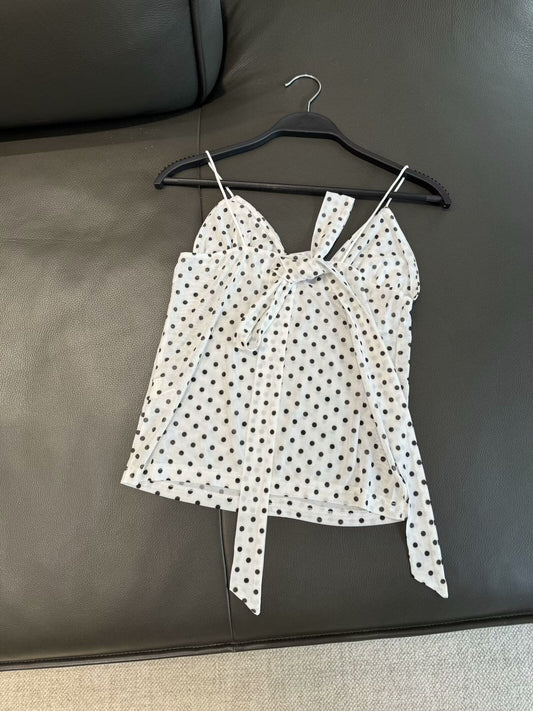 Women's 2025 new fashion scarf decoration polka dot printed top