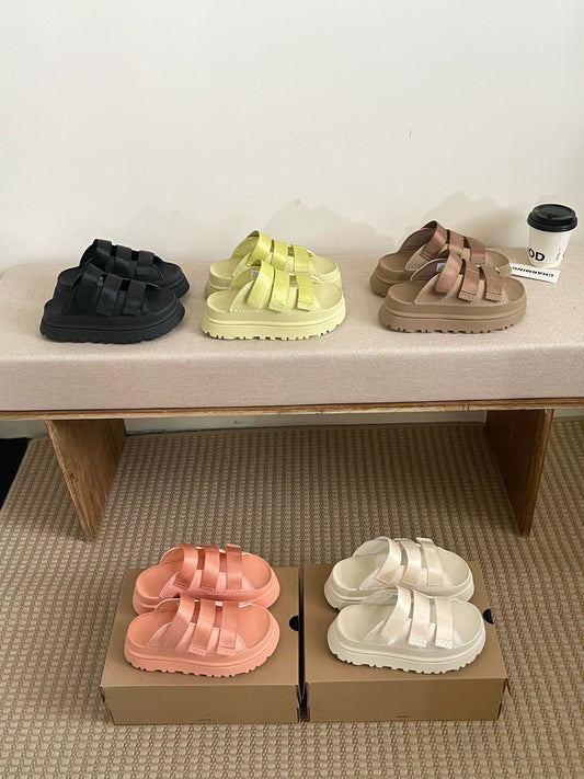 Women's New Fashion Joker Casual Thick-soled Hook and Loop Soft-soled Candy-colored Slippers and Sandals