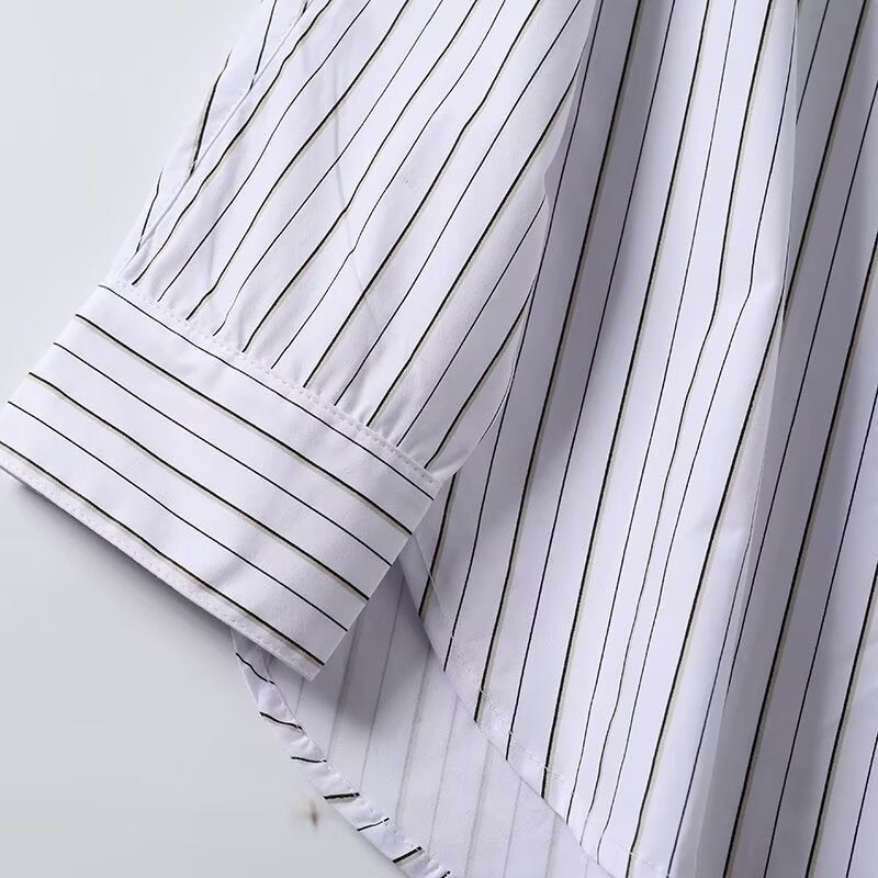 Women's new fashion loose long sleeved striped cotton shirt