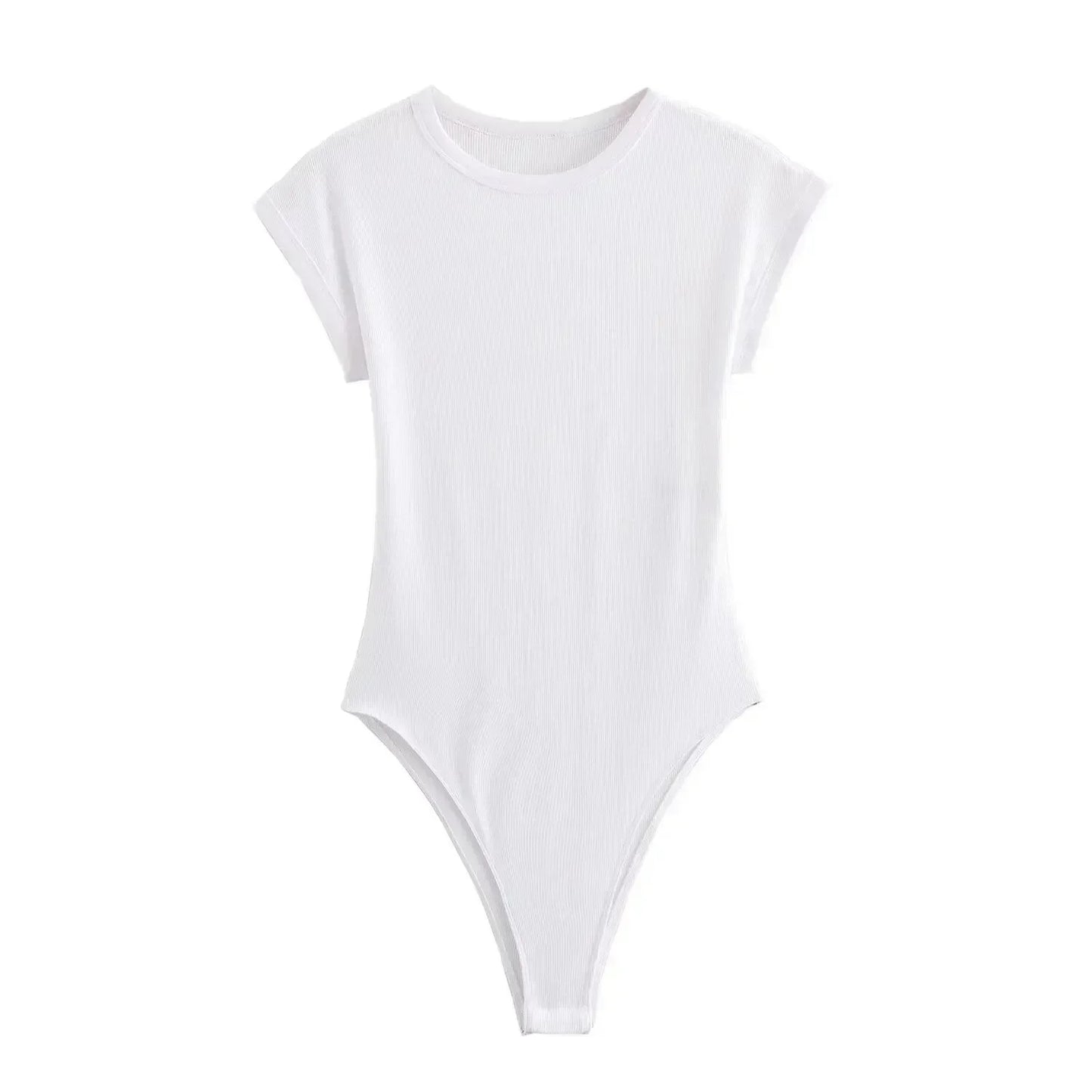 2026 Women's New Chic Fashion Multi Color Slim O Neck Ribbed Knitted jumpsuit Retro Short sleeved Women's Short jumpsuit