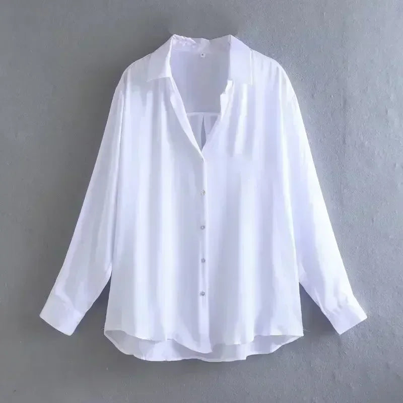 Women 2026 New Fashion Flowy Satin Loose Shirts Blouses Vintage Long Sleeve Button-up Female Shirts Chic Tops