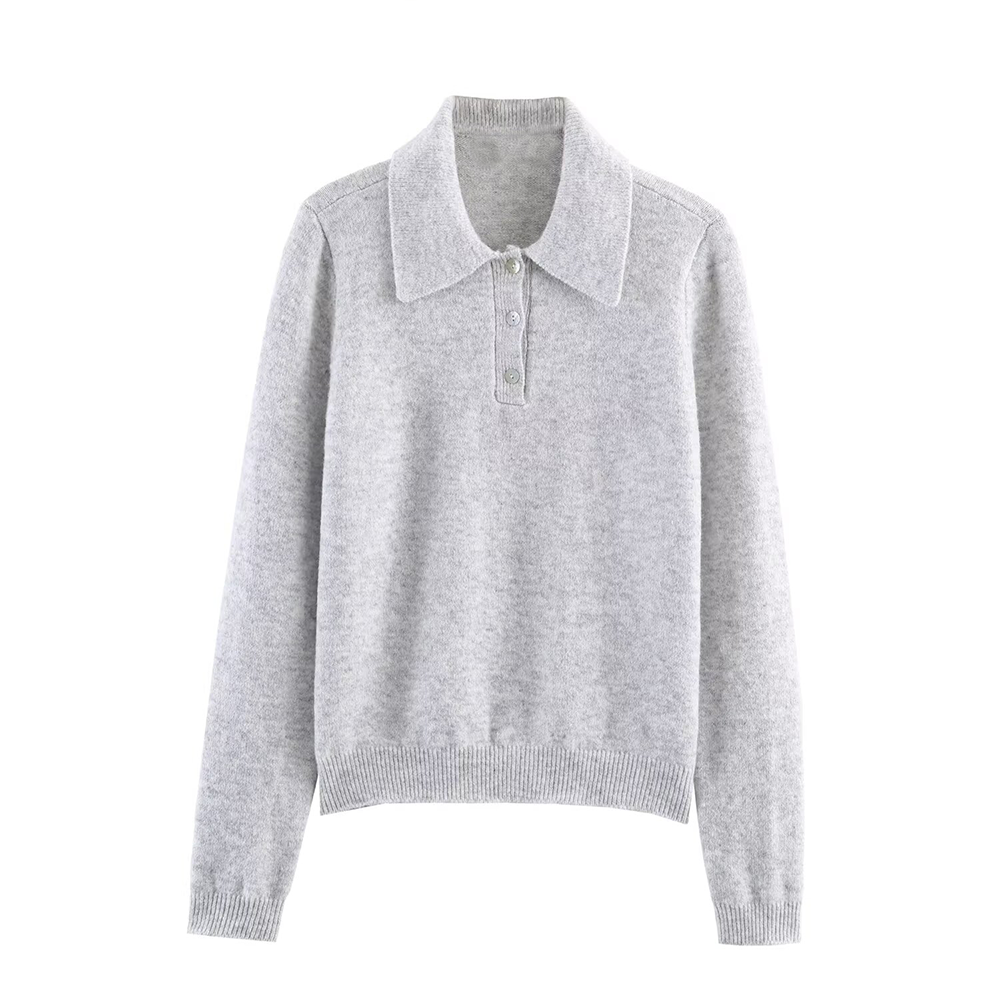 Women's casual long sleeved knitted polo shirt