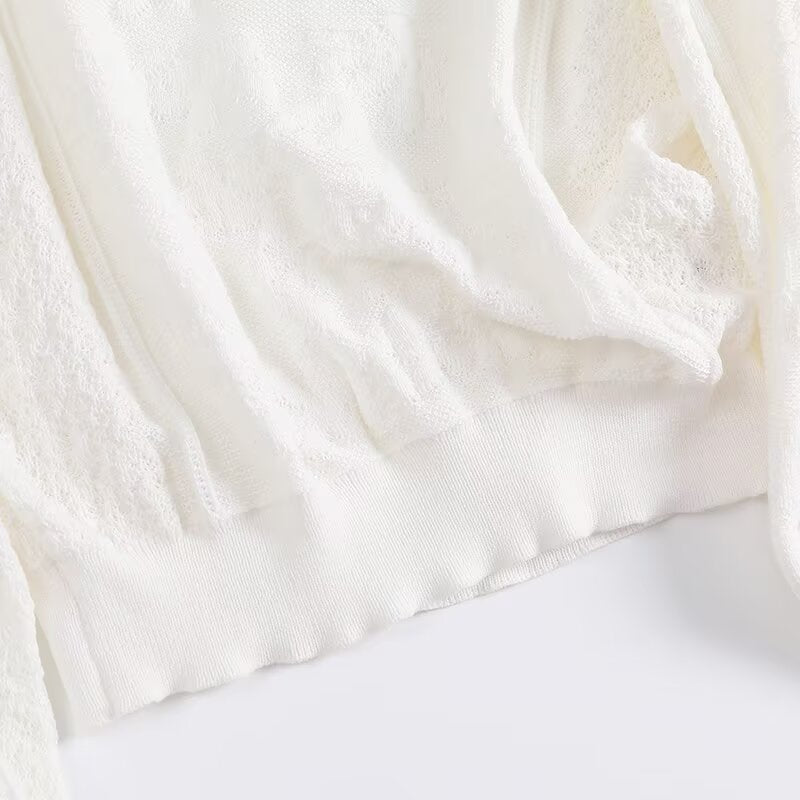 Women's new fashion hollow lace O-Neck long sleeved knitted top