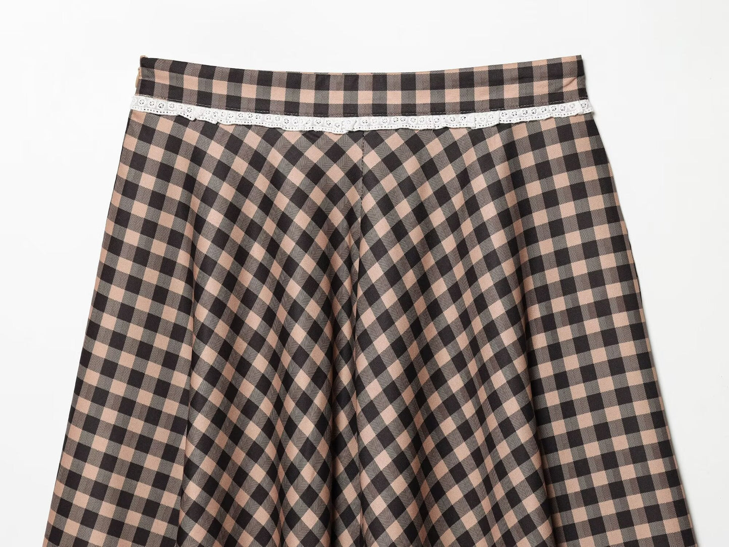 Women's lace decorative plaid MIDI skirt